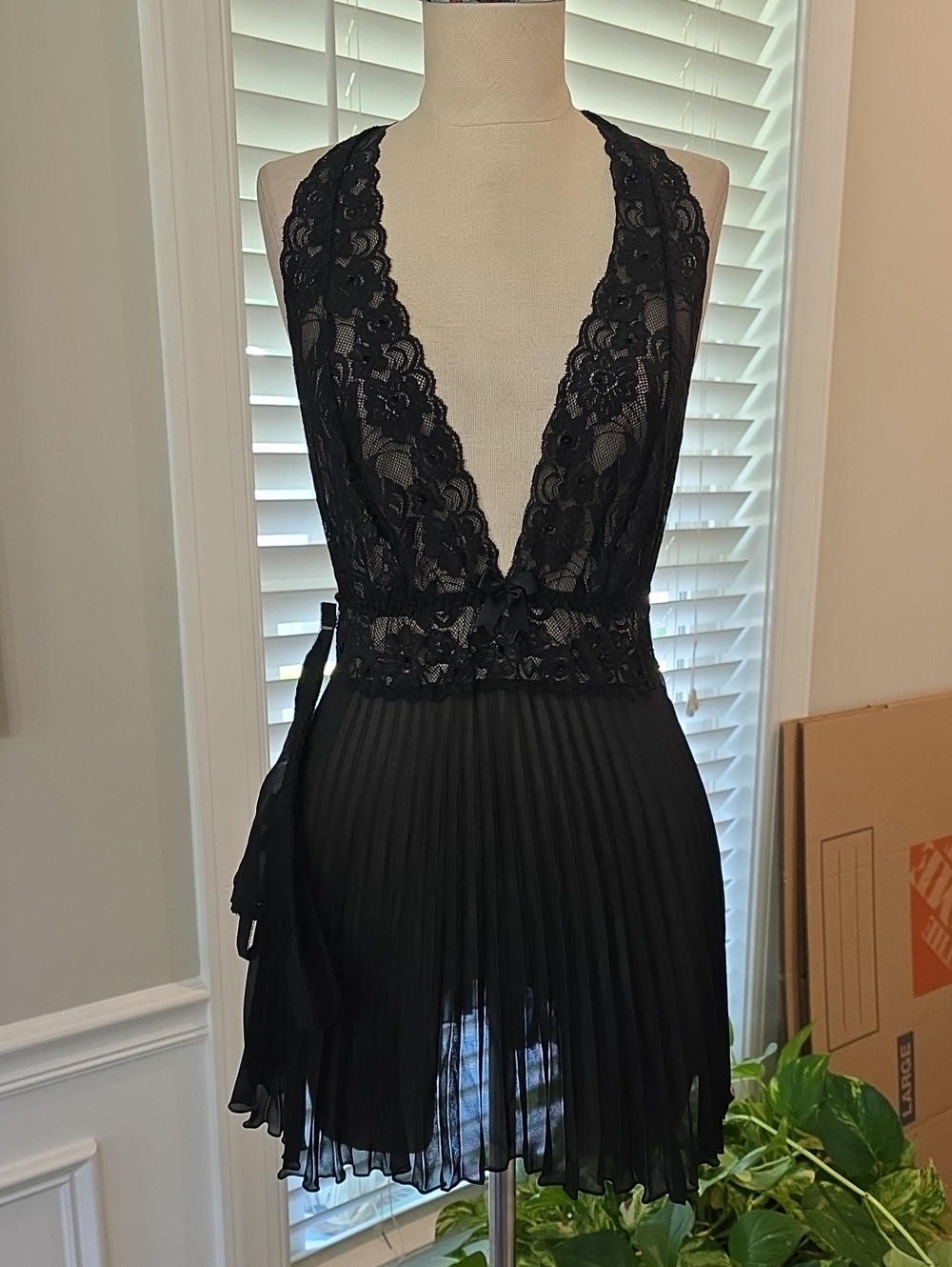 Black Lace Plunge Chemise Slip